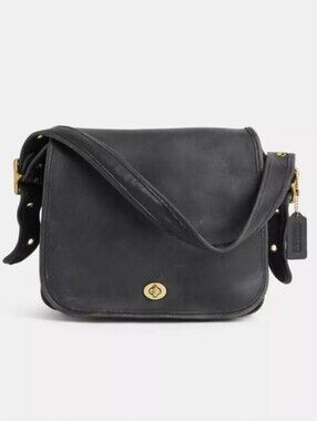 Vintage COACH Stunning Slate Gray Leather Stewardess Messanger Bag Purse Brass